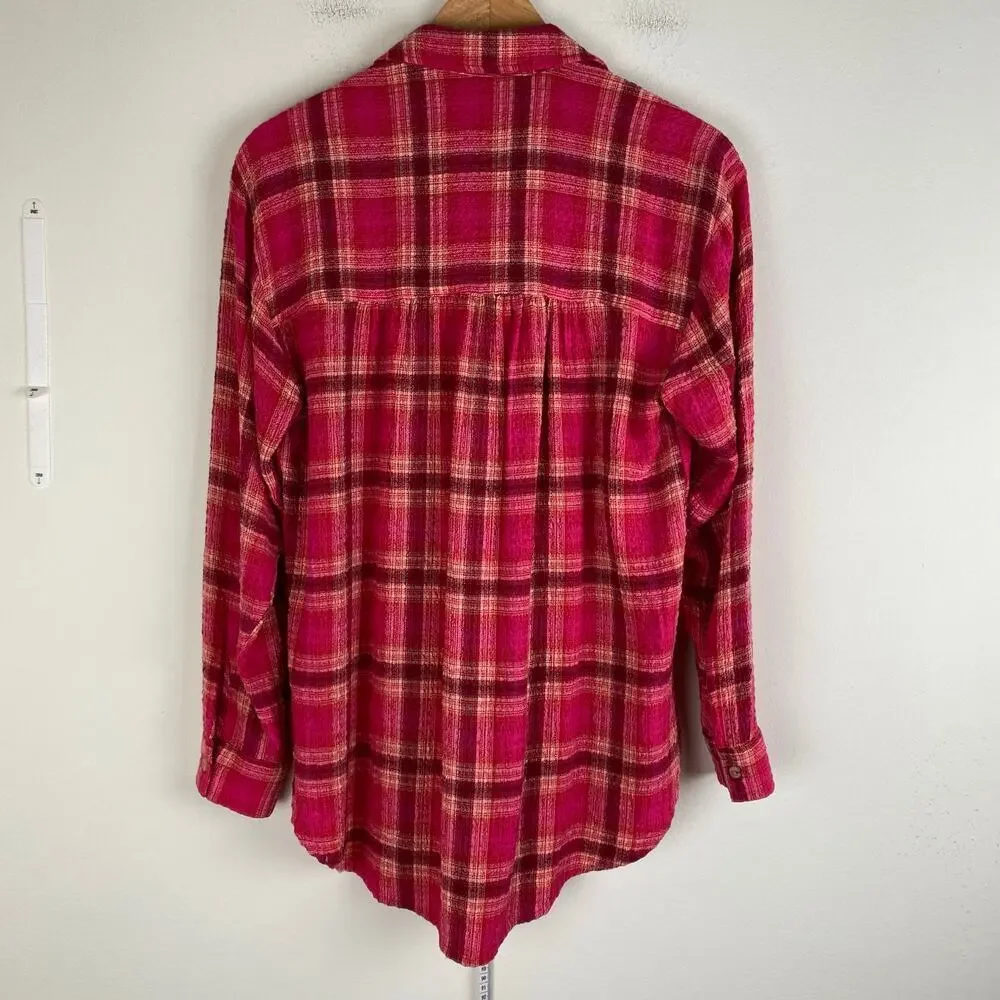 Pilcro Oversized Pink Plaid Seamed Buttondown Tunic Top Size XS - Picture 8 of 13